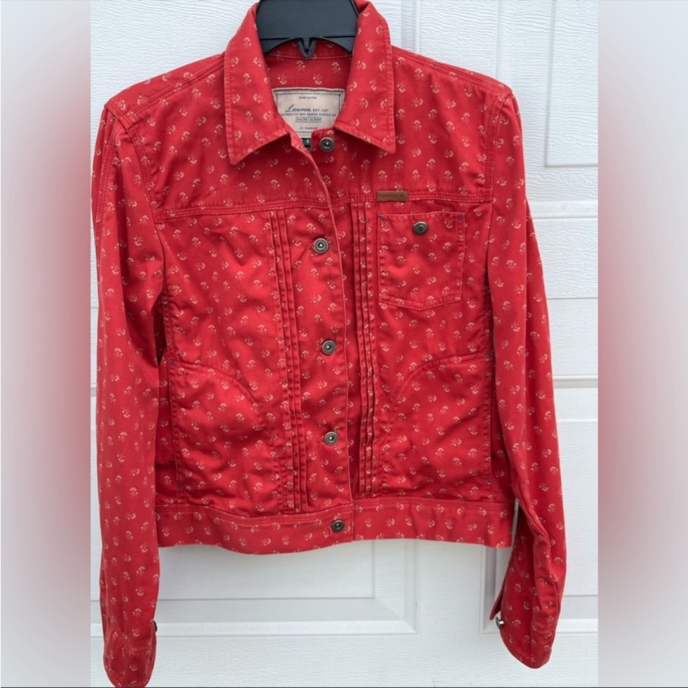 Women 's VTG Lauren Ralph Lauren denim jacket red floral size small
